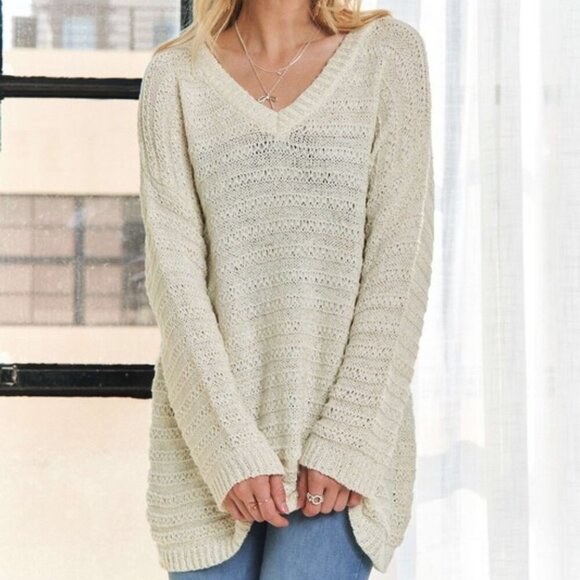 V-Neck Drop Shoulder Long Sleeve Sweater - Picture 1 of 3
